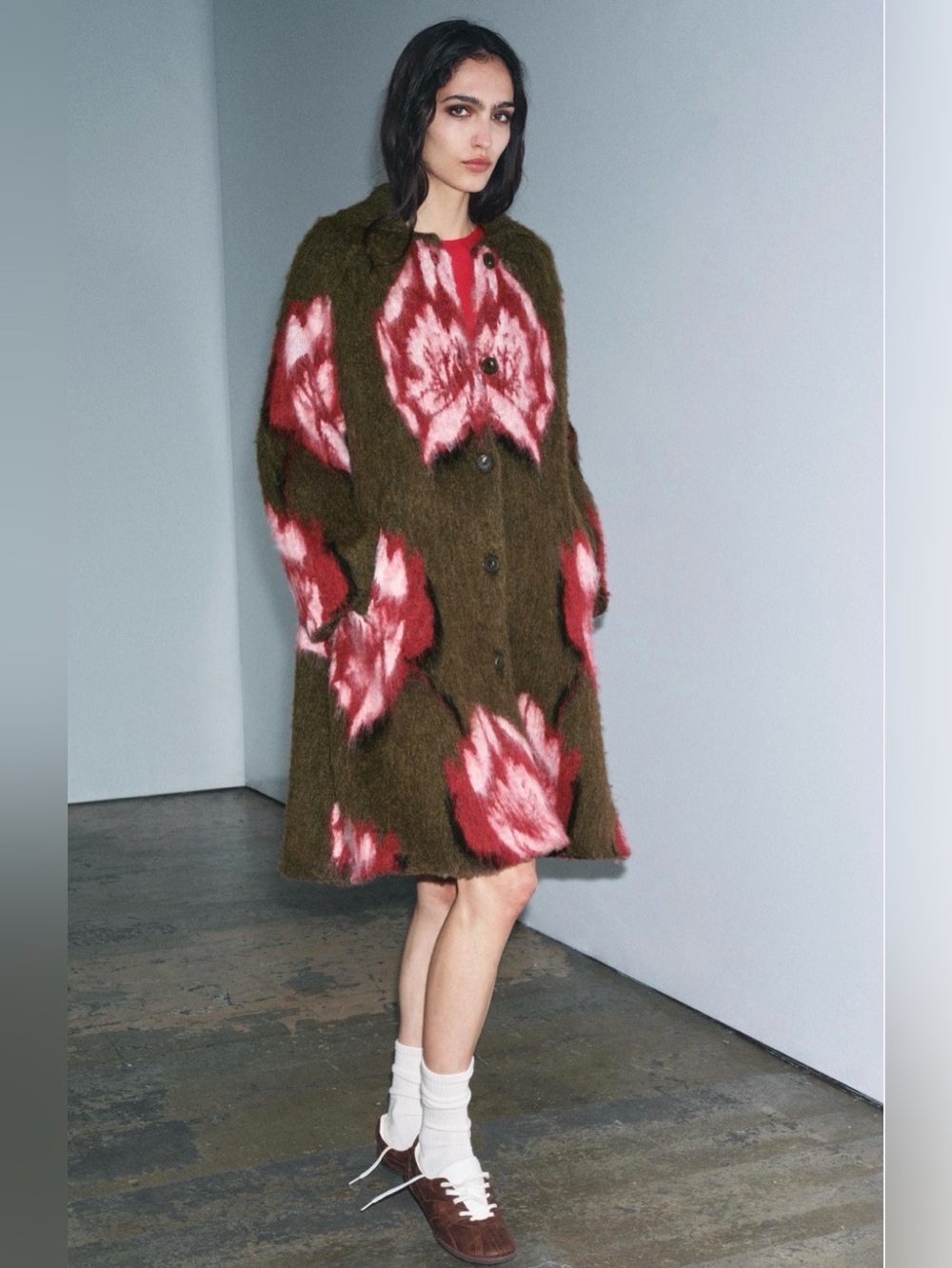ZARA  Brushed-Effect Jacquard Knit Coat size medium